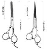 Hair Cutting Scissors Thinning Shears Kit,6.5 inch Professional Haircut Scissors Beard Trimming Shaping Grooming with Comb and Case,Sliver Hairdressing Shears Set for Men Women Pets Barber Salon Home