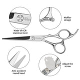 Hair Cutting Scissors Thinning Shears Kit,6.5 inch Professional Haircut Scissors Beard Trimming Shaping Grooming with Comb and Case,Sliver Hairdressing Shears Set for Men Women Pets Barber Salon Home