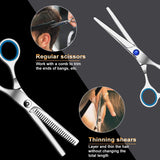 Hair Cutting Scissors Set 6 inches, Sapphire Professional Stainless Steel Reinforced Barber/Salon Shears for Hairdressing, Thinning, with Flat Shears, Teeth Shear, Comb,Salon Cape,Hair Clip